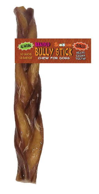 9 Inch Braided Bully Stick With Scoochie Cigar Band/UPC (Pack of 4)