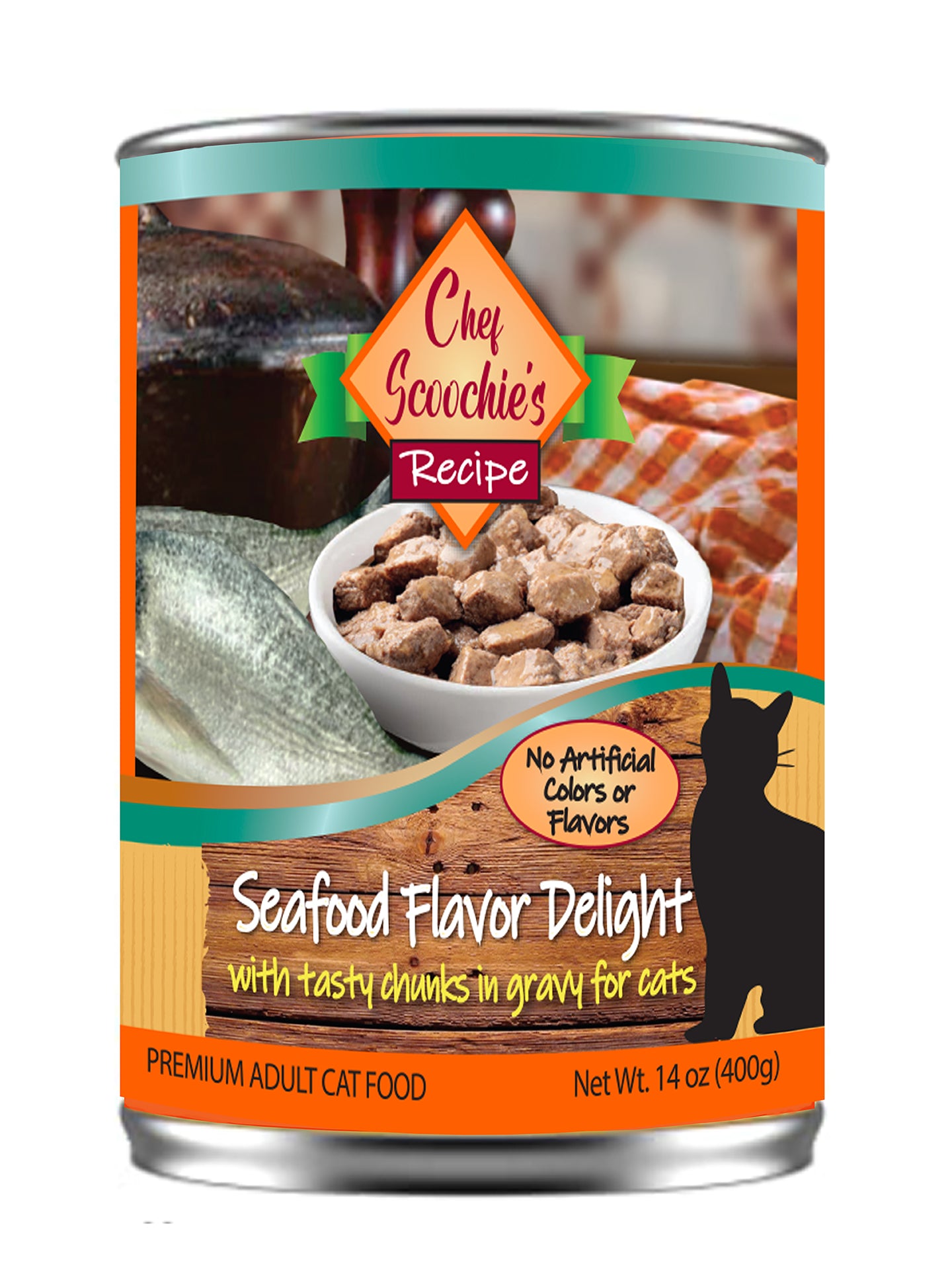 Chef Scoochies Seafood Chunky Cat Food 14 Ounce Pop Top Can (Pack of 16)
