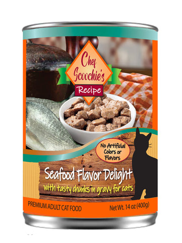 Chef Scoochies Seafood Chunky Cat Food 14 Ounce Pop Top Can (Pack of 16)