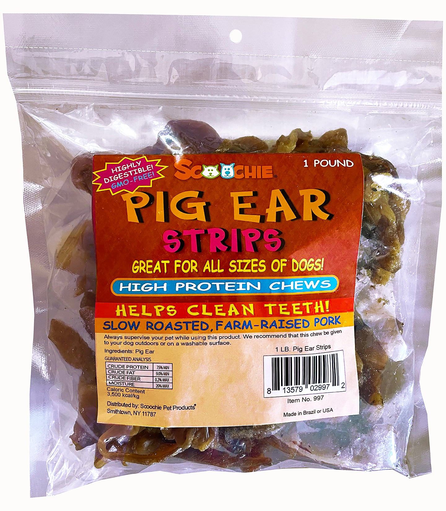 Pig Ear Strips 1 lb. Zip Lock Bag (Pack of 4)