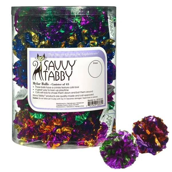 Savvy Tabby Mylar Ball Cat Toys Canisters 45 pc