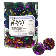 Savvy Tabby Mylar Ball Cat Toys Canisters 45 pc