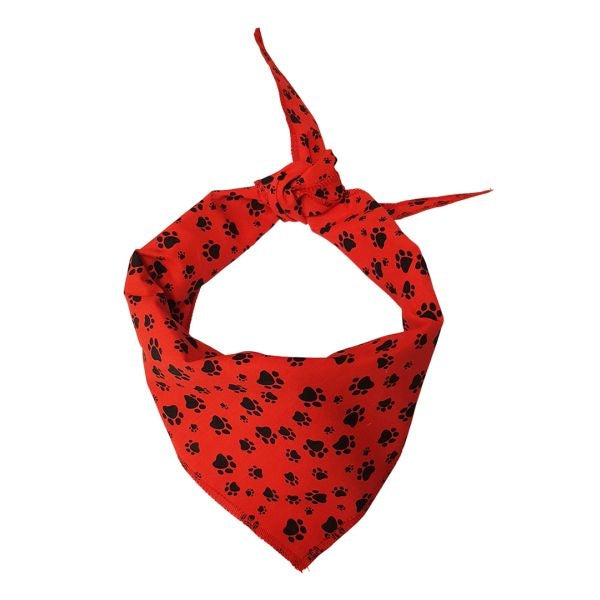 Black Pawprints Bandana, Red,Medium, (Pack of 10)