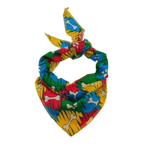 Paws & Bones Bandana, Orange, Green,Medium, (Pack of 10)