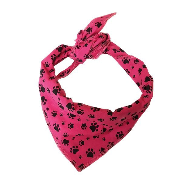Black Pawprints Bandana, Pink,Large, (Pack of 10)