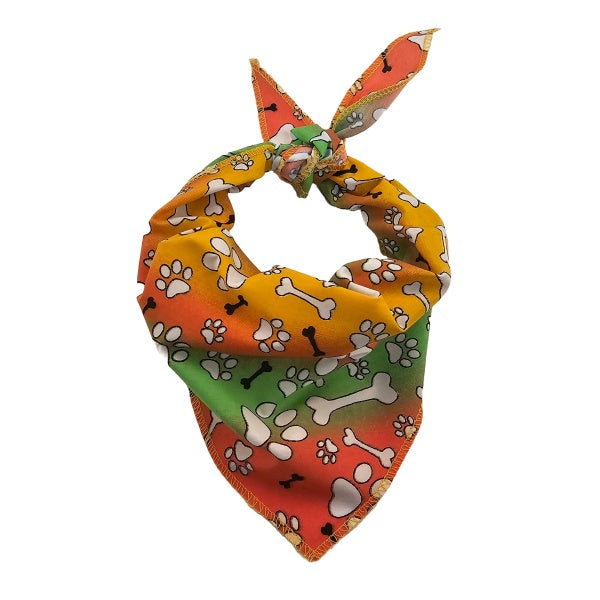 Paws & Bones Bandana, Orange, Green,Large, -(Pack of 10)