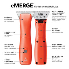 Andis eMERGE Clipper w/#30W Blade- Orange