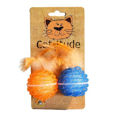 Amazing Pet Pipe Ball W/Rattle And Feather 2Ct