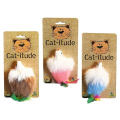 Amazing Pet Large Colorful Real Fur Mouse W/Feather Tail And Catnip