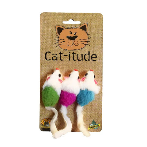 Amazing Pet 2" Bright Color Real Fur Mouse W/Rattle And Catnip