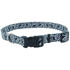 Pet Attire Adj Collar 8-12x3/8 Black w/Skulls