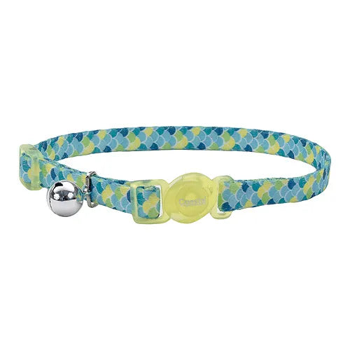 Coastal Safe Cat Fashion Breakaway Cat Collar Lime Teal Scales