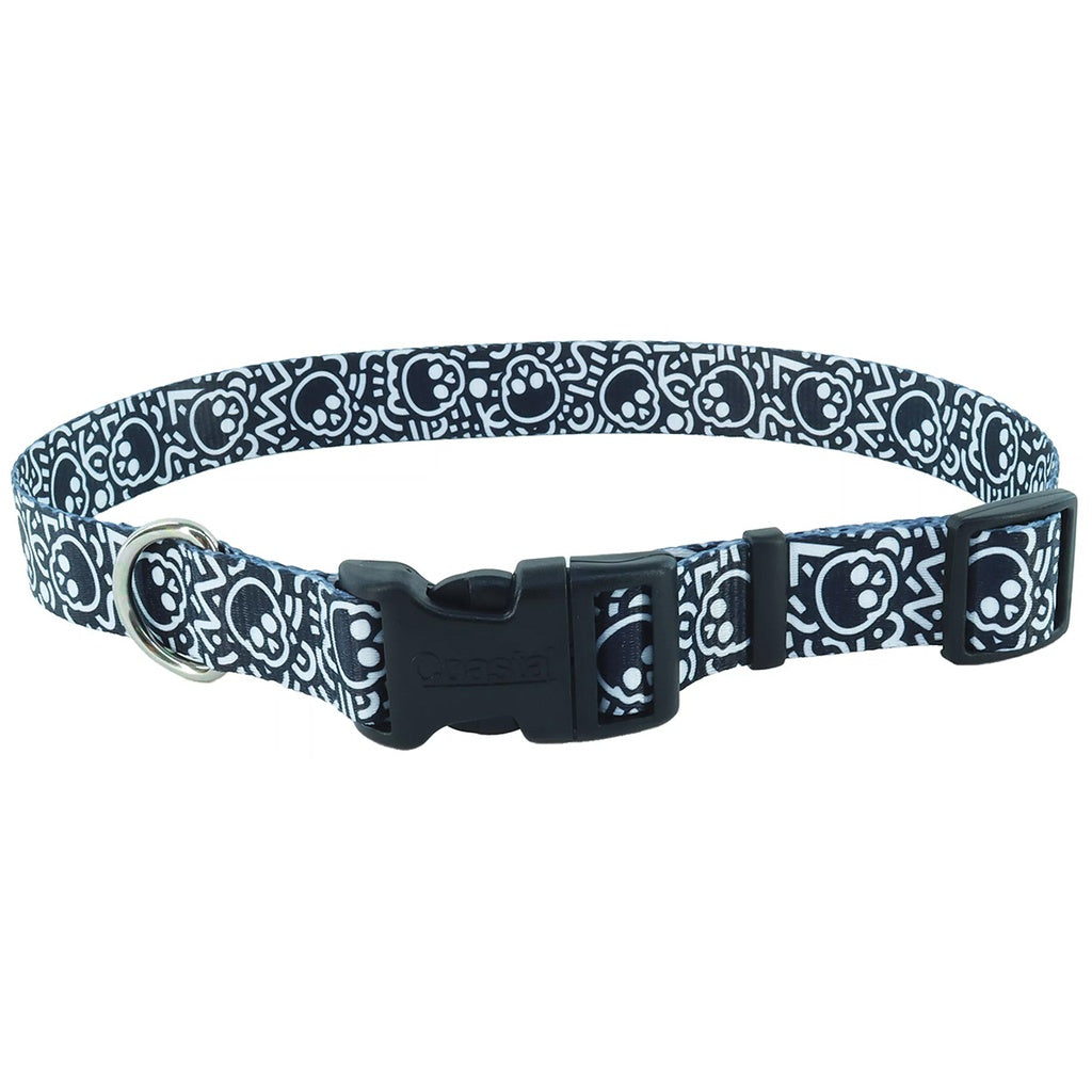 Pet Attire Adj Collar 18-26x1 Black w/Skulls