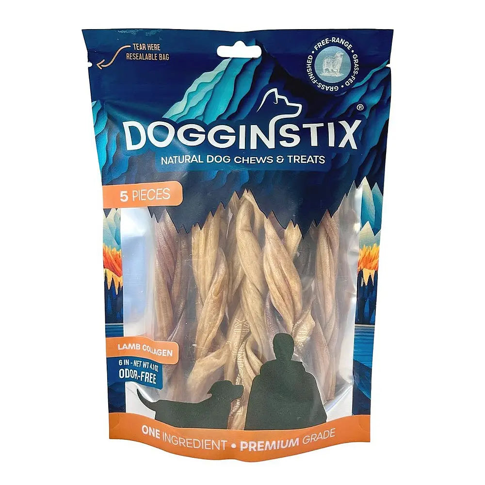 DOGGINSTIX Braided Lamb Collagen 6" 5pk