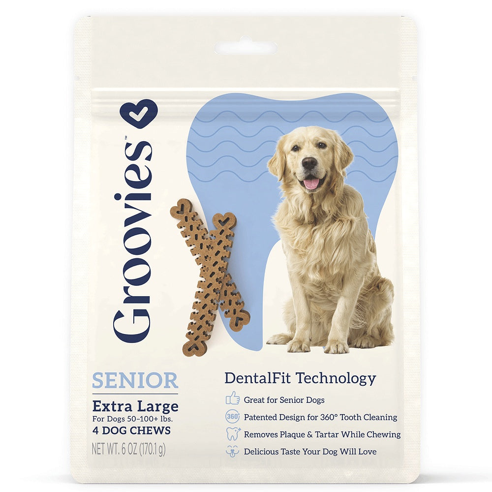 GROOVIES Senior Dog Dental Chews 6oz X-Large 4ct