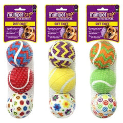 Multipet Tennis Ball Assorted Designs 3Pk