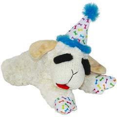 Multipet Lamb Chop W/Birthday Hat Dog Toy 10.5" Blue