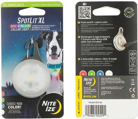 NITE IZE SpotLit Collar Light Rechargeable XL Disc-O Select