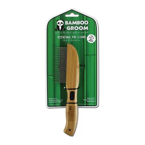 ALCOTT Bamboo Groom Rotating Pin Shedding Comb with 31 Rounded Pins