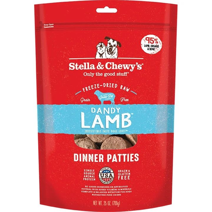 Stella And Chewys Freeze Dried Dandy Lamb Dinner Patties Raw Dog Food 25 oz.