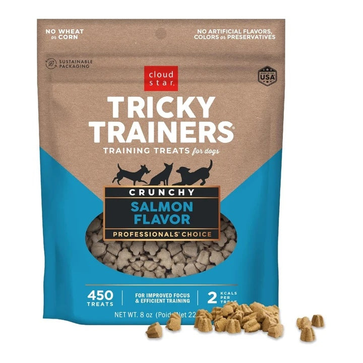 Cloud Star Crunchy Tricky Trainers Salmon Flavor Dog Treats; 8oz. Bag (Pack of 2)