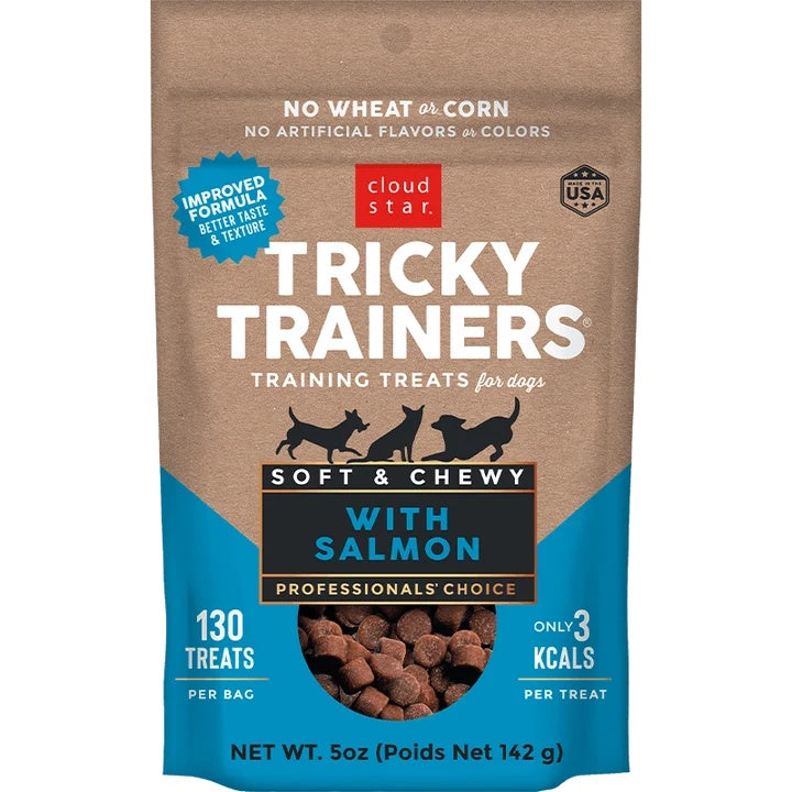 Cloud Star Chewy Tricky Trainers Salmon Flavor Dog Treats; 5oz. Bag (Pack of 2)