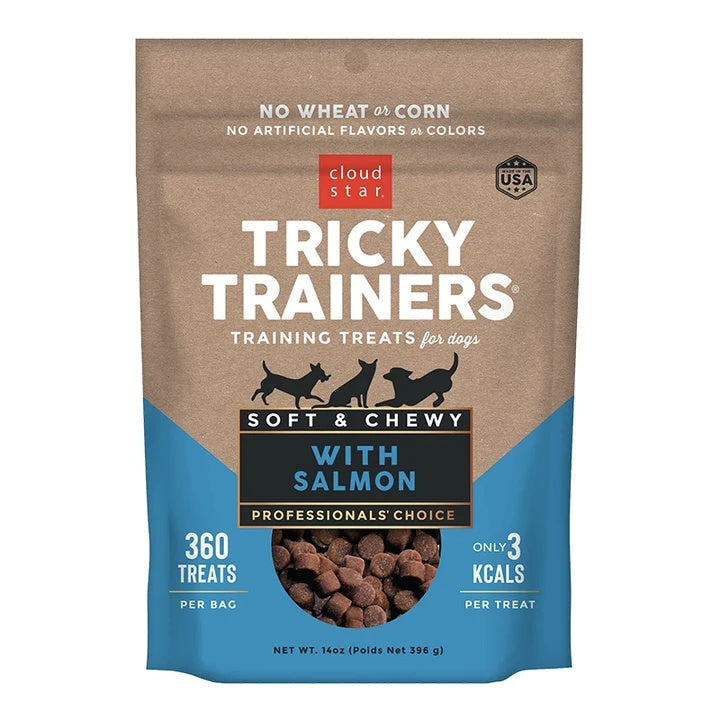 Cloud Star Chewy Tricky Trainers Salmon Flavor Dog Treats; 14oz. Bag (Pack of 2)