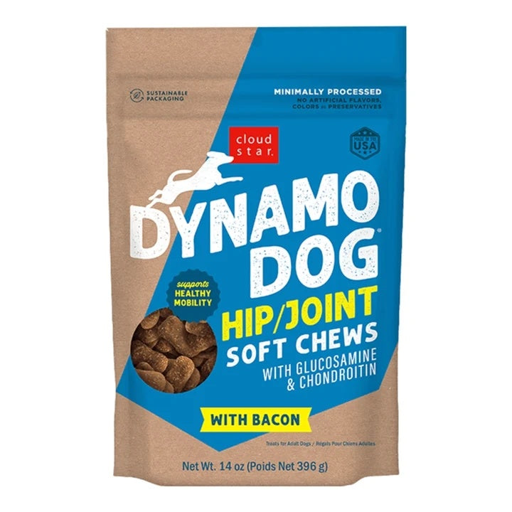 Cloud Star Dynamo Dog Hip and Joint Soft Chews Bacon and Cheese Formula Dog Treats; 14oz. Bag (Pack of 2)