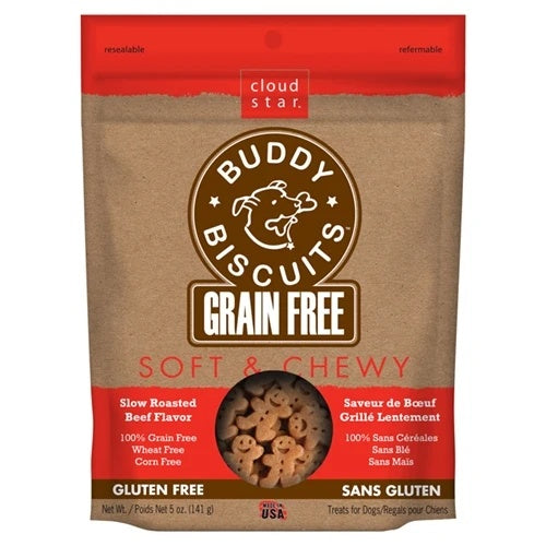 Cloud Star Grain-Free Soft and Chewy Buddy Biscuits With Slow Roasted Beef Dog Treats; 5-Oz. Bag (Pack of 2)