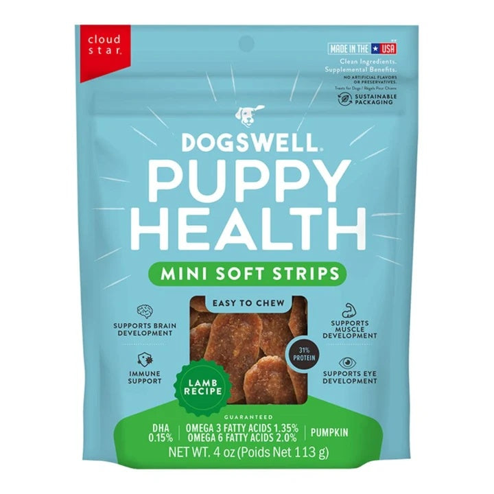 Dogswell Dog Lifestage Puppy Treats Mini Soft Strips Lamb 4Oz (Pack of 2)