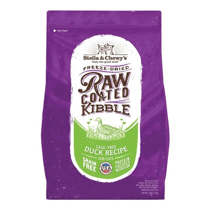 Stella & Chewys Cat Kibble - Raw Coated Cage Free Duck Recipe 2.5Lbs (Pack of 2)