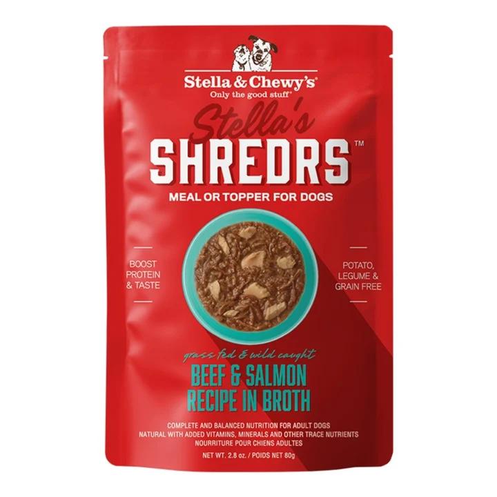Stella & Chewys Dog Stella's Shredrs Beef & Salmon Recipe In Broth 2.8oz. (Case of 24)
