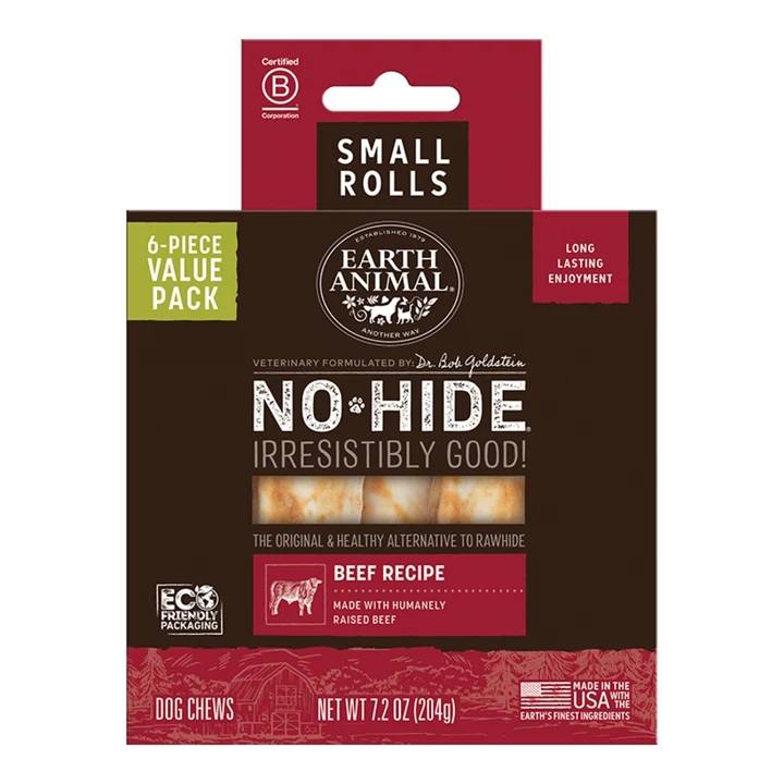 EARTH ANIMAL DOG NO-HIDE BEEF ROLLS SMALL VALUE 6 PACK (Pack of 2)