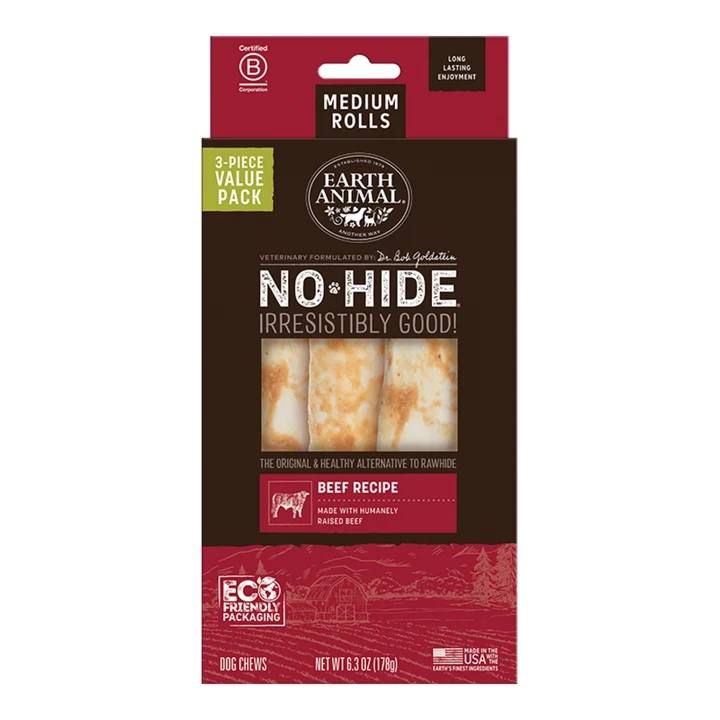 EARTH ANIMAL DOG NO-HIDE BEEF ROLLS MEDIUM VALUE 3 PACK (Pack of 2)