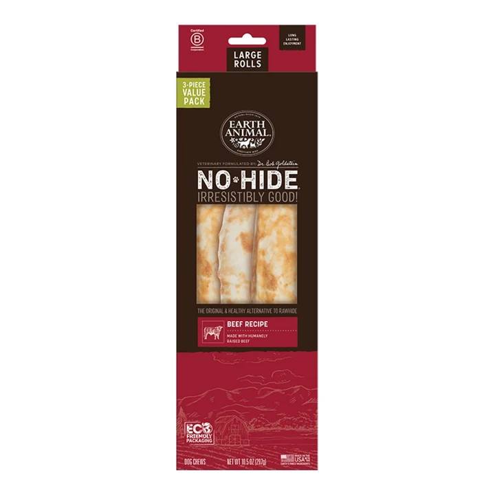 EARTH ANIMAL DOG NO-HIDE BEEF ROLLS LARGE VALUE 3 PACK (Pack of 2)