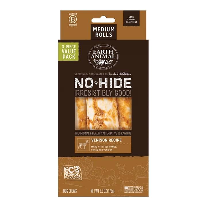 EARTH ANIMAL DOG NO-HIDE VENISON ROLLS MEDIUM VALUE 3 PACK (Pack of 2)