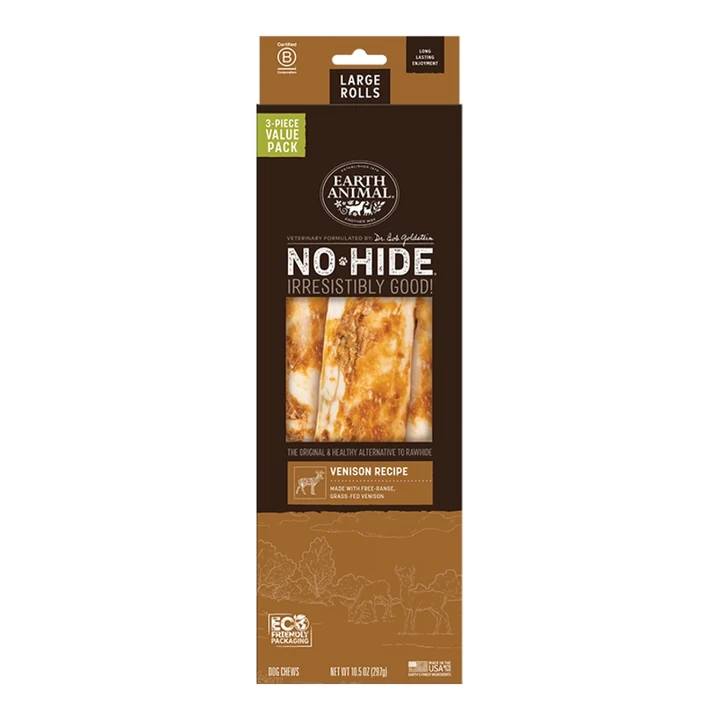 EARTH ANIMAL DOG NO-HIDE VENISON ROLLS LARGE VALUE 3 PACK (Pack of 2)