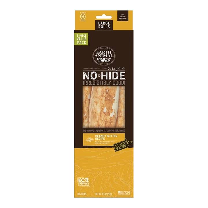 EARTH ANIMAL DOG NO-HIDE PEANUT BUTTER ROLLS LARGE VALUE 3 PACK (Pack of 2)