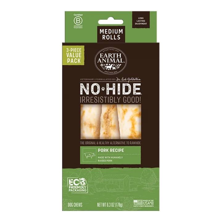 EARTH ANIMAL DOG NO-HIDE PORK ROLLS MEDIUM VALUE 3 PACK (Pack of 2)