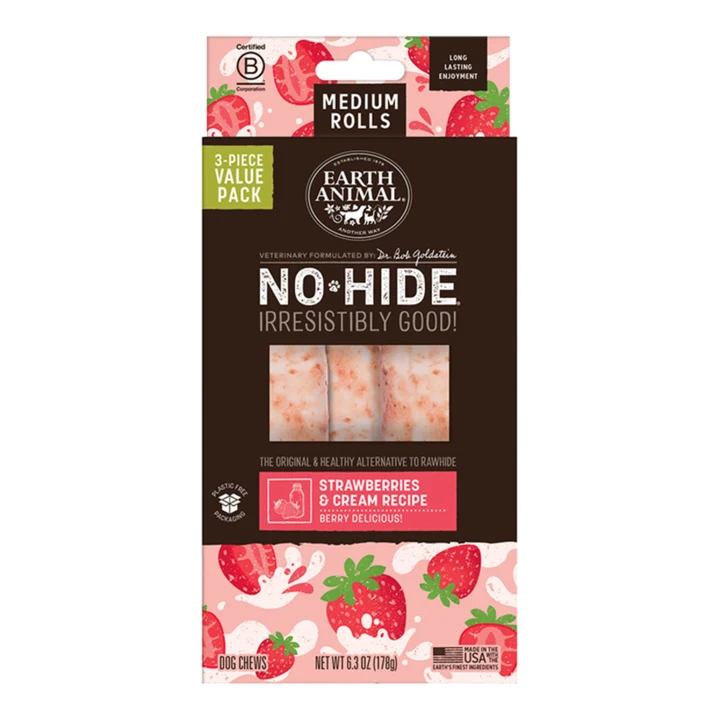 Earth Animal Dog No - Hide Original Collection Strawberries & Cream Rolls Medium Value Pack - 3 Pack (Pack of 2)