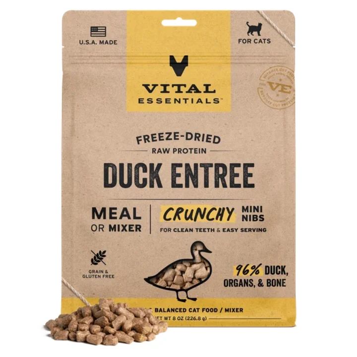 Vital Essentials Cat Freeze-Dried Raw Grain Free Duck Entree Mini Nibs 8oz.