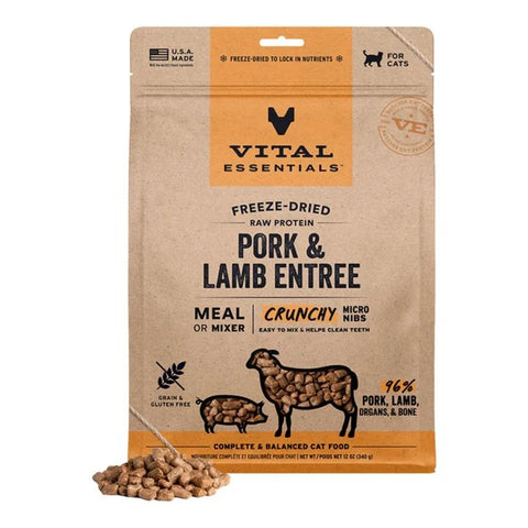 Vital Essentials Cat Freeze-Dried Raw Micro Nibs Pork & Lamb Entree 12oz.