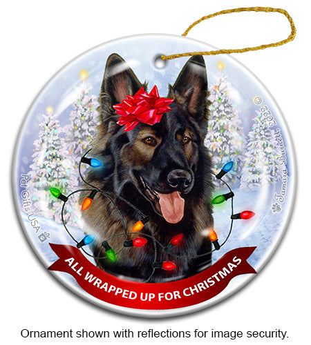 German Shepherd Drk Brwn Sable Plush All Wrapped Up Ornament