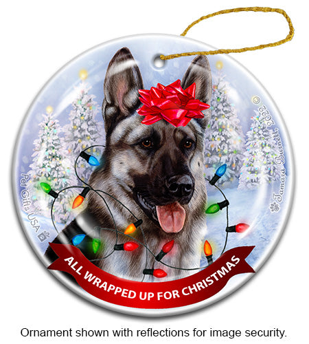 German Shepherd Silver Sable All Wrapped Up Ornament