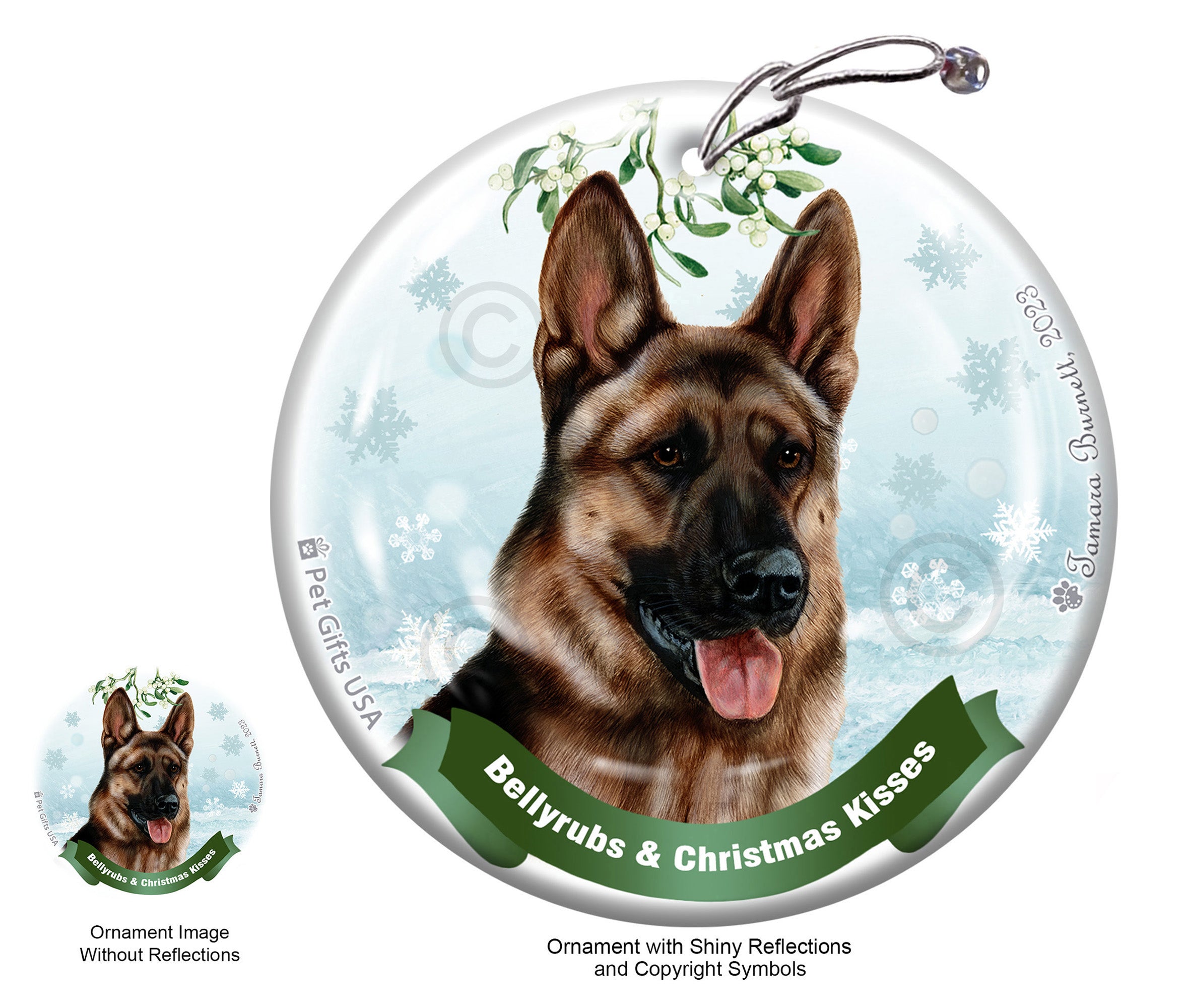 German Shepherd Fawn Sable Bellyrubs and Christmas Kisses Ornament