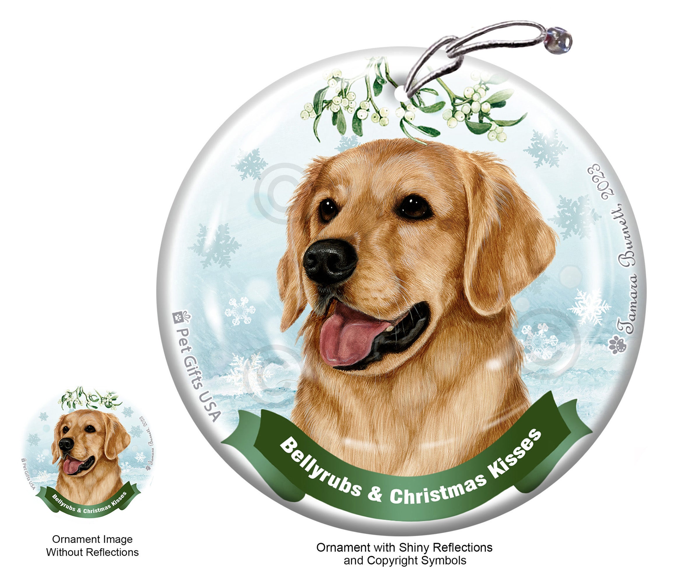 Golden Retriever Bellyrubs and Christmas Kisses Ornament
