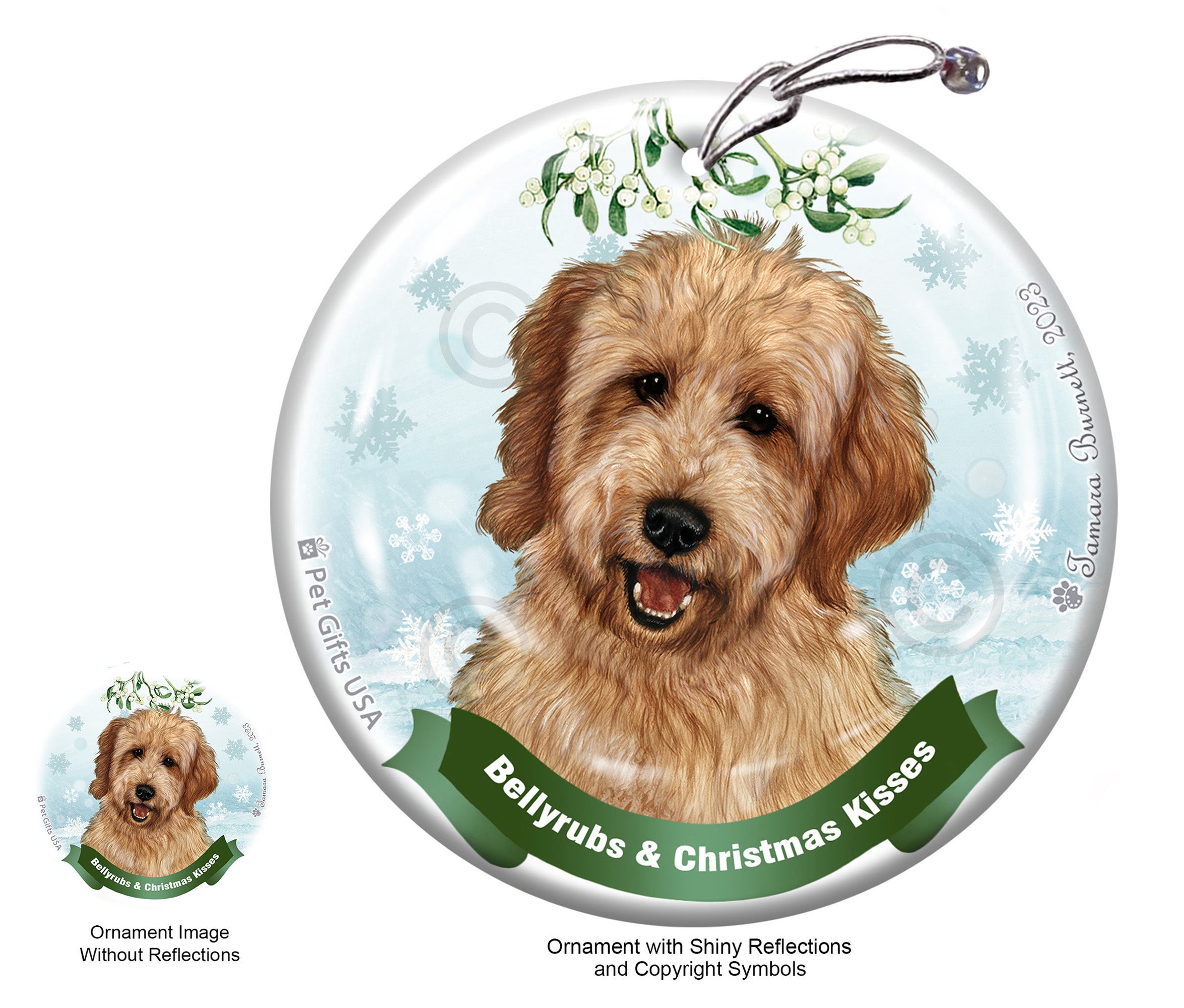 Goldendoodle Bellyrubs and Christmas Kisses Ornament