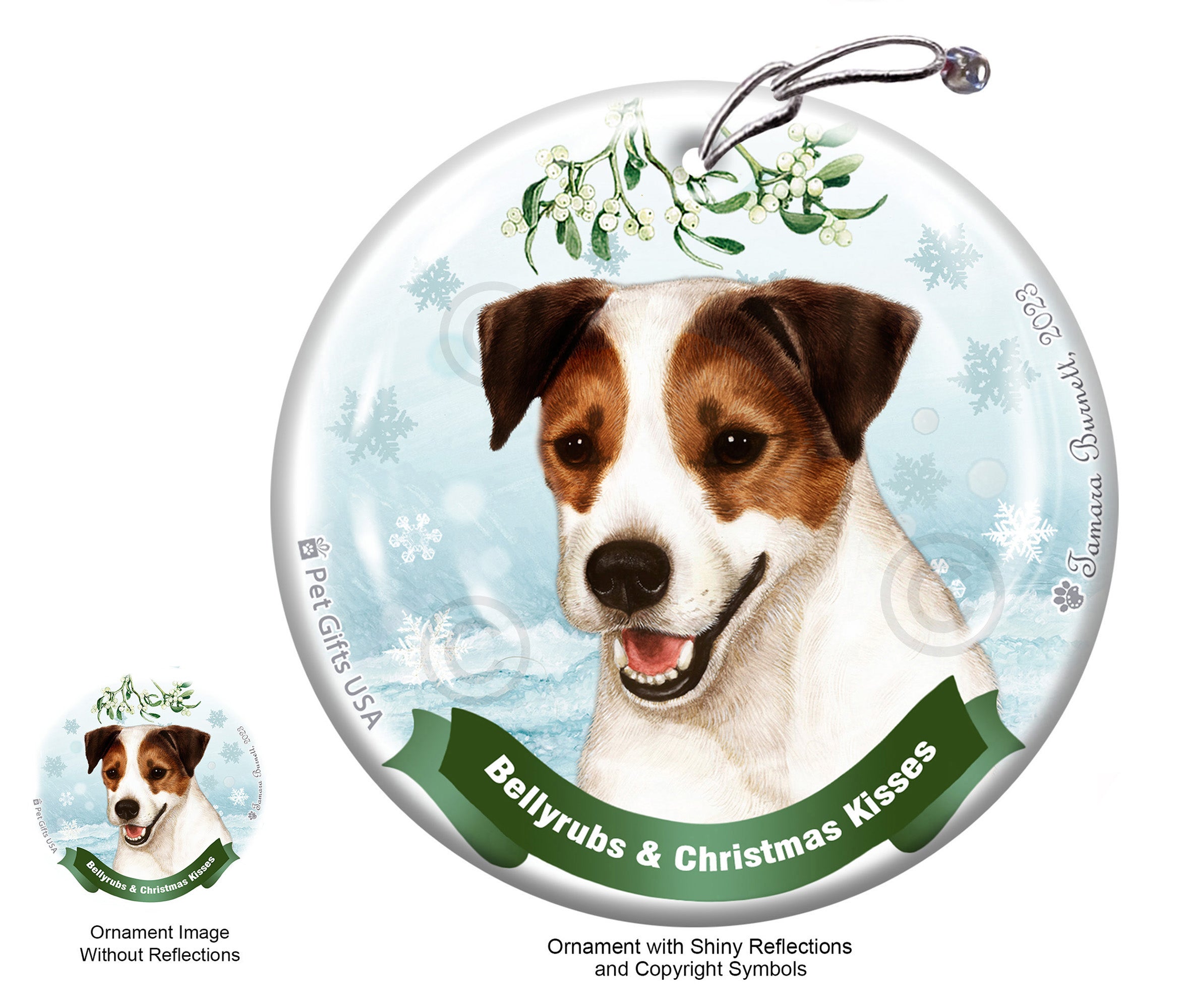 Jack Russell Tri-Color Bellyrubs and Christmas Kisses Ornament
