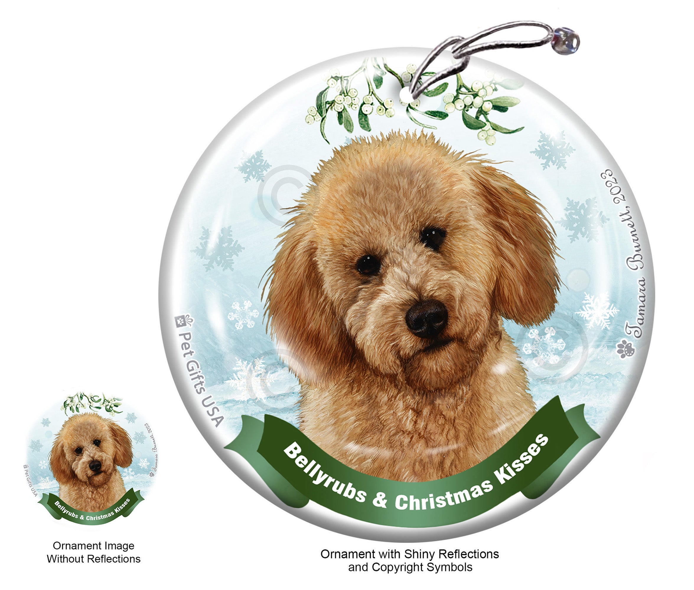 Labradoodle Yellow Bellyrubs and Christmas Kisses Ornament