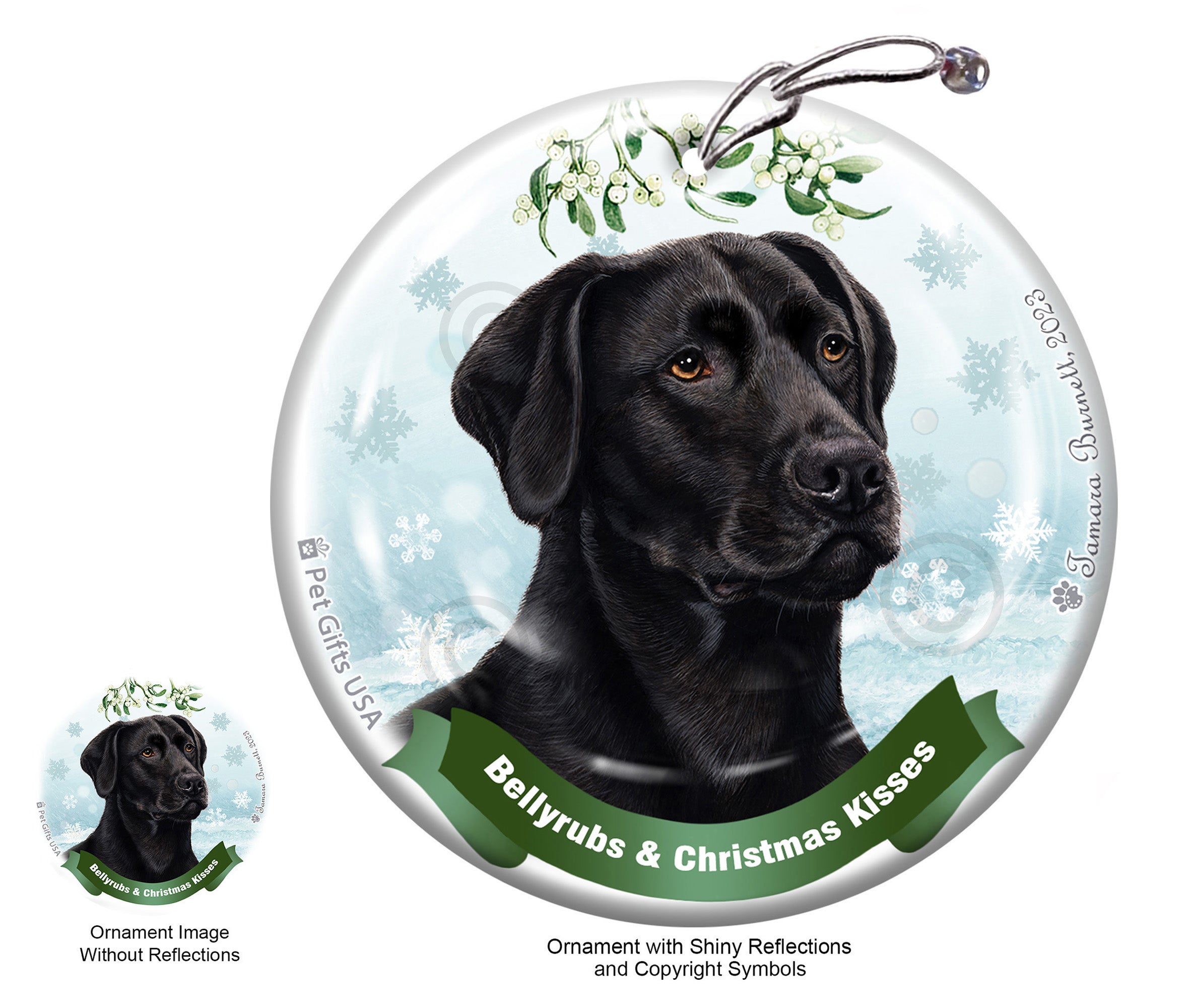 Labrador Retriever American Black Bellyrubs and Christmas Kisses Ornament